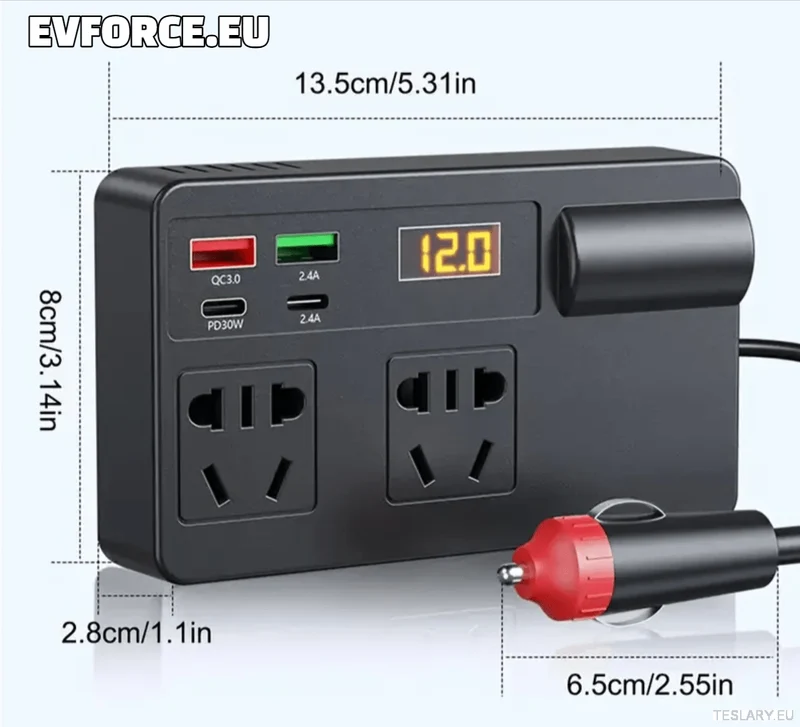 Onduleur 200 W 12-24 V 220 V compatible avec les voitures Tesla (UE et Royaume-Uni)