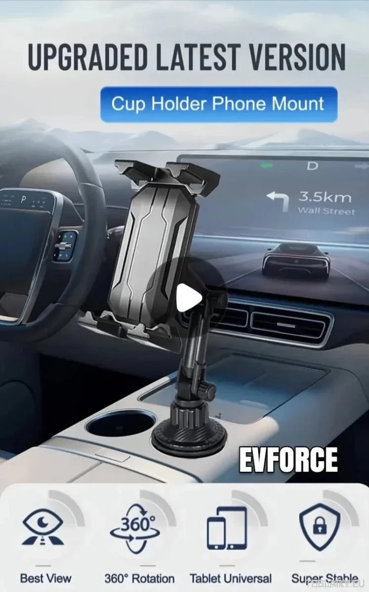 Support de voiture 2 en 1 pour téléphones et tablettes - Porte-gobelet rotatif universel