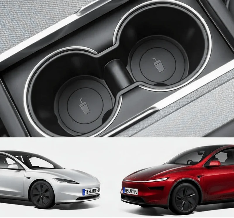 Insert double porte-gobelets pour console centrale Tesla Model 3+ Highland et Model Y+ Juniper Premium Plastique Souple Noir