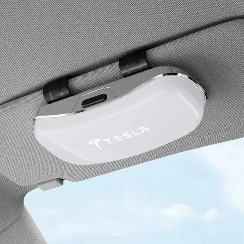 Étui à lunettes de voiture Tesla, boîte de rangement antichoc pour lunettes de soleil avec logo