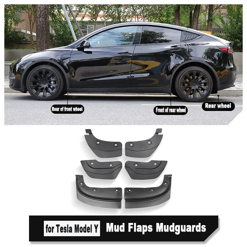 Tesla Model Bavettes garde-boue en Y / Garde-boue anti-éclaboussures en TPU, 6 pièces, installation facile