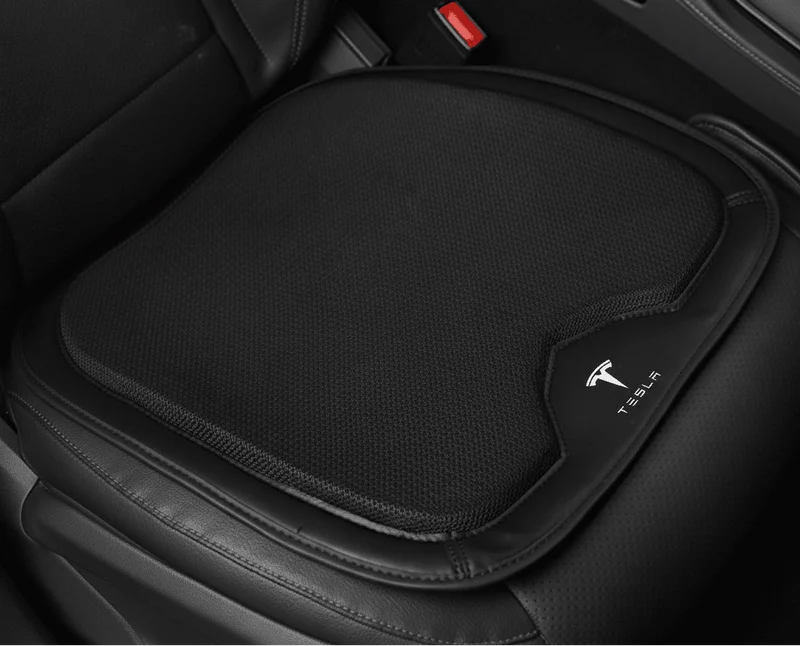 Coussin de siège en cuir antidérapant et respirant pour votre Tesla avec logo