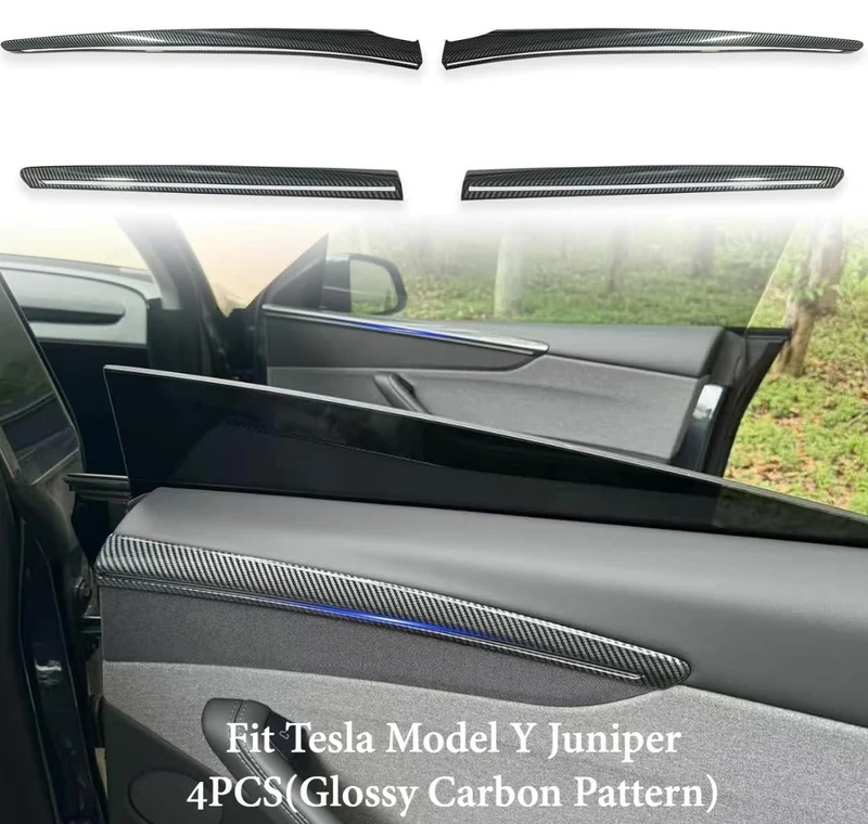 Tesla Model Garnitures de porte Y Juniper, finition noir carbone brillant ou mat, ensemble de 4