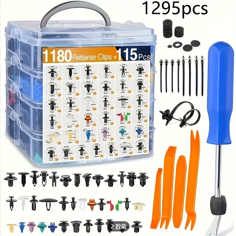 Kit de fixations, clips et outils de garniture automobile professionnels de 1295 pièces, tout-en-un - Idéal pour votre Tesla