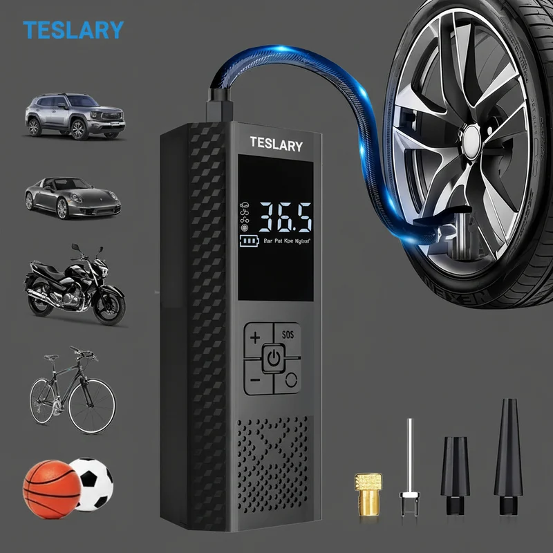 Compresseur d'air portable pour gonfler les pneus - Pompe à pneus de voiture au lithium-ion 3X rapide 150 PSI avec manomètre - Idéal pour votre Tesla