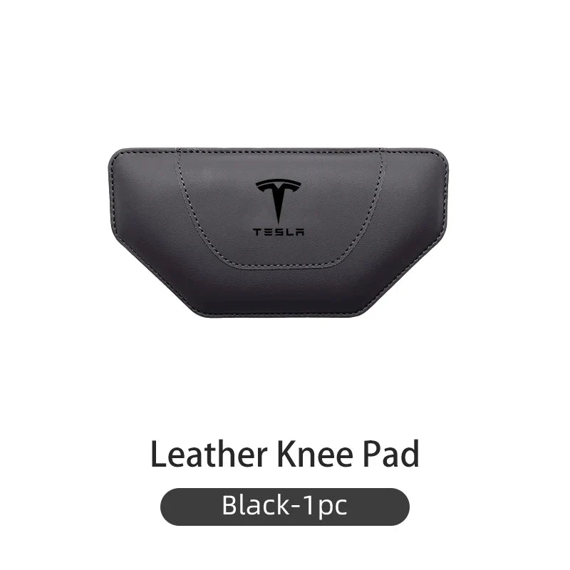 Genouillères de protection en cuir noir Alacantara pour Tesla Model 3 YSX avec logo
