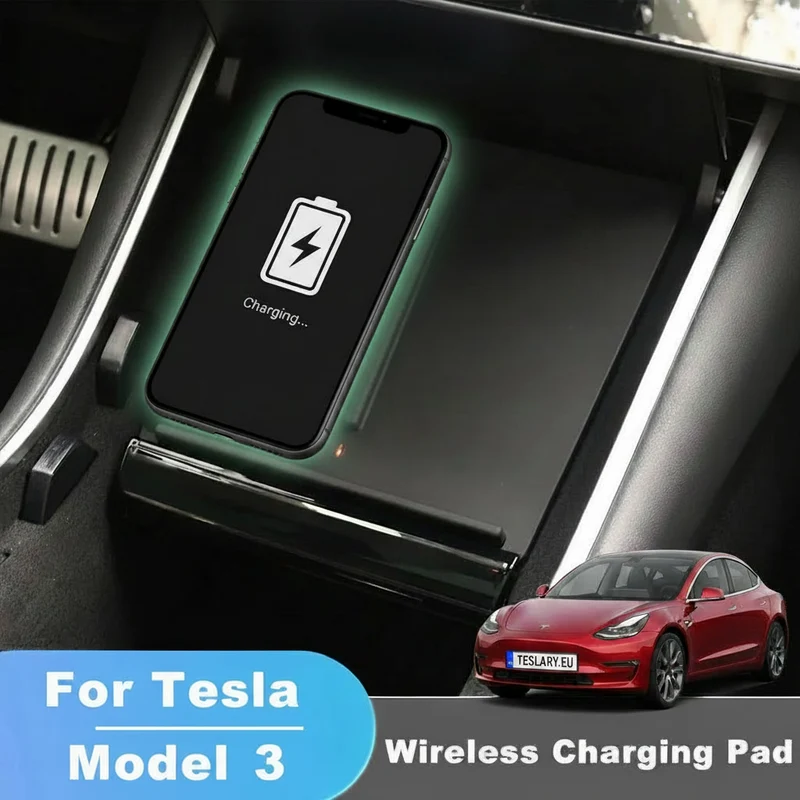 Tesla Model 3 Chargeurs sans fil Qi 15 W à charge rapide pour deux téléphones (2017-2020) - Support de charge pour console centrale et accessoires intérieurs