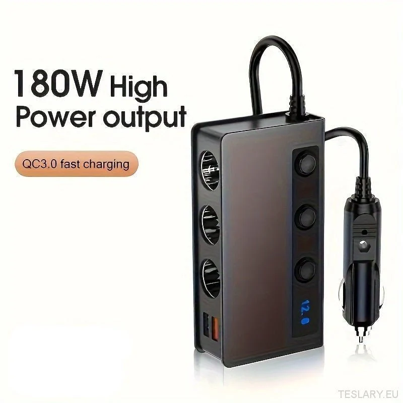 Chargeur de voiture haute puissance 120 W/180 W avec deux ports USB et affichage de la tension - Compatible avec les véhicules 12 V/24 V, adaptateur de charge rapide