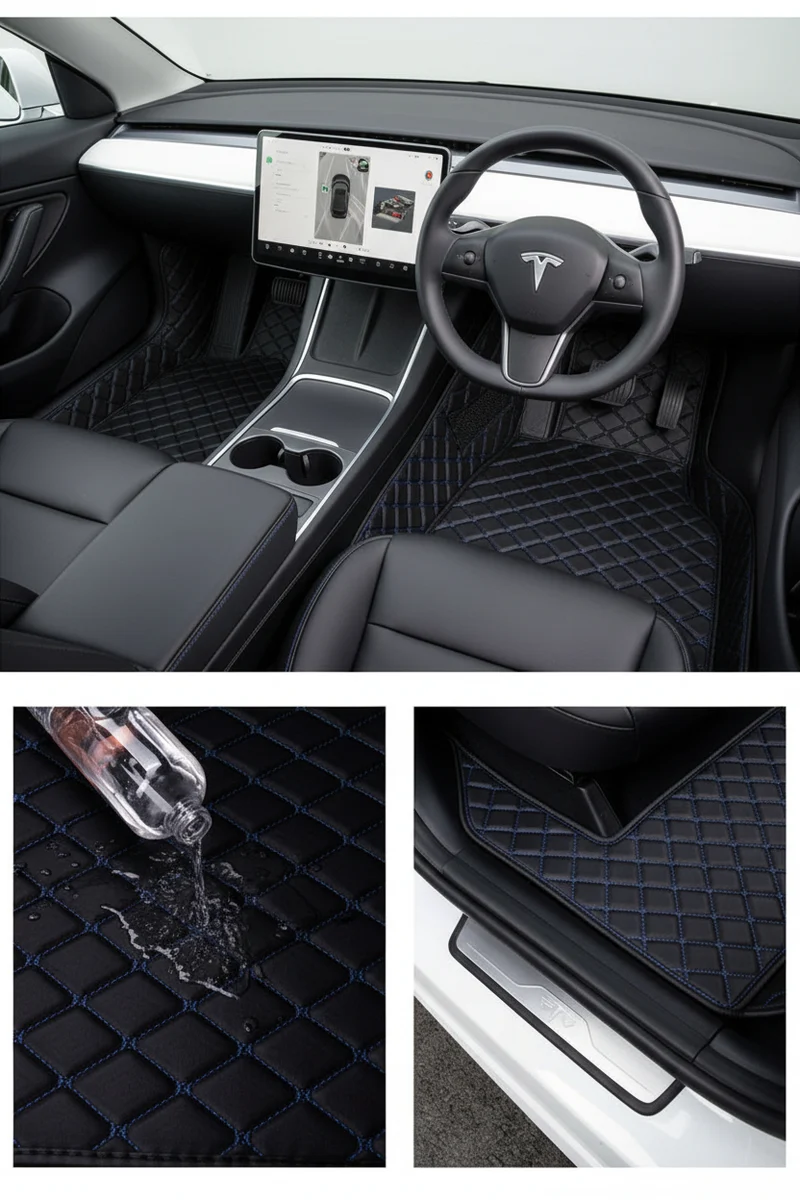 Ensemble de 4 tapis de sol de voiture en polyéthylène haute densité (XPE), trois couches, haute qualité, universels, pour Tesla Model Année 2020-2025, conduite à droite