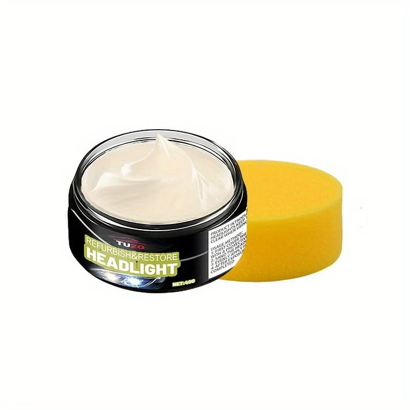 Crème rénovatrice pour phares de voiture | Polit les rayures jaunes, élimine le voile, améliore la luminosité des phares avant et arrière. Idéale pour Tesla.