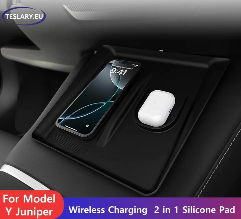 Tapis de chargement sans fil 2 en 1 antidérapant pour Tesla Model 3+ Highland & Model Y + Genévrier