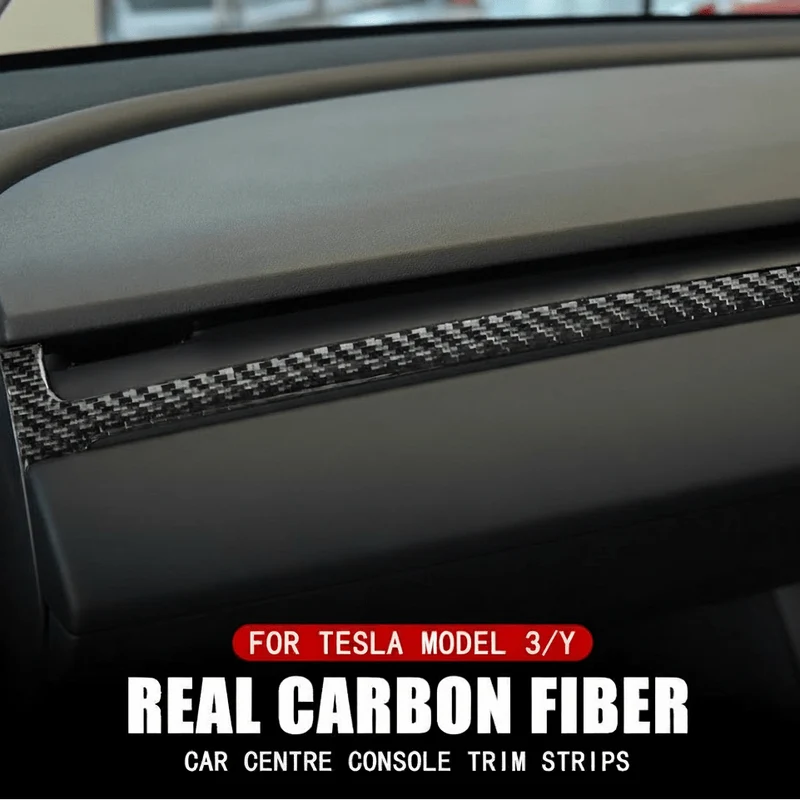 Garniture en fibre de carbone pour tableau de bord Tesla Model Année 2022-2024 / Model 3 Garniture de tableau de bord en fibre de carbone véritable 2019-2023 - Installation facile