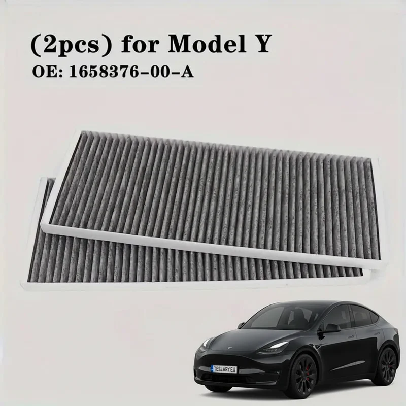 Filtres HEPA et à charbon de remplacement de qualité supérieure pour Tesla Model Y 1658376-00-A , 1658375-00-B , 1896189-00-A - Filtre pour purificateur d'air de voiture - Efficacité de 99 %, 0.3 micron, capture la poussière, les allergènes et les odeurs